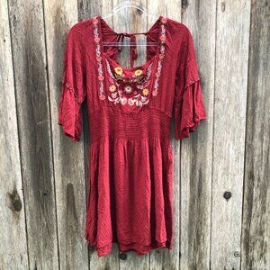 Francesca's Blue Rain Smocked Floral Embroidered Midi Dress Large NWOT